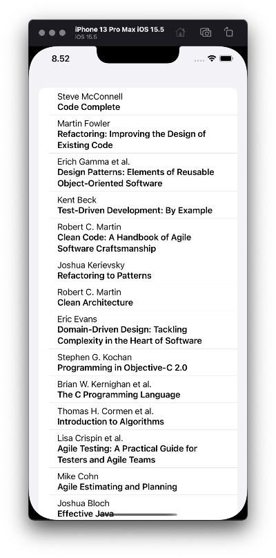 The book list on iOS