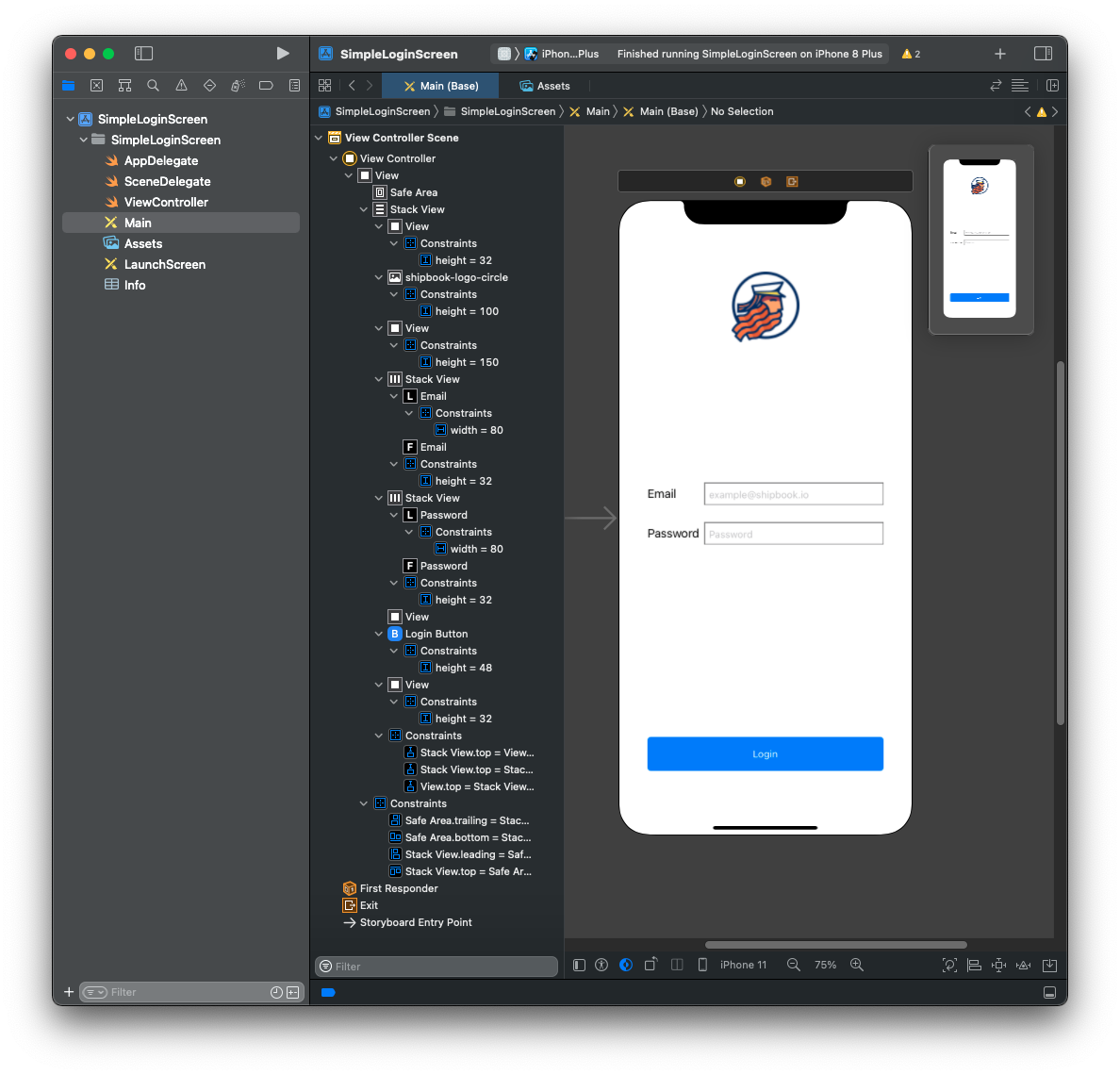 Interface Builder for the login form