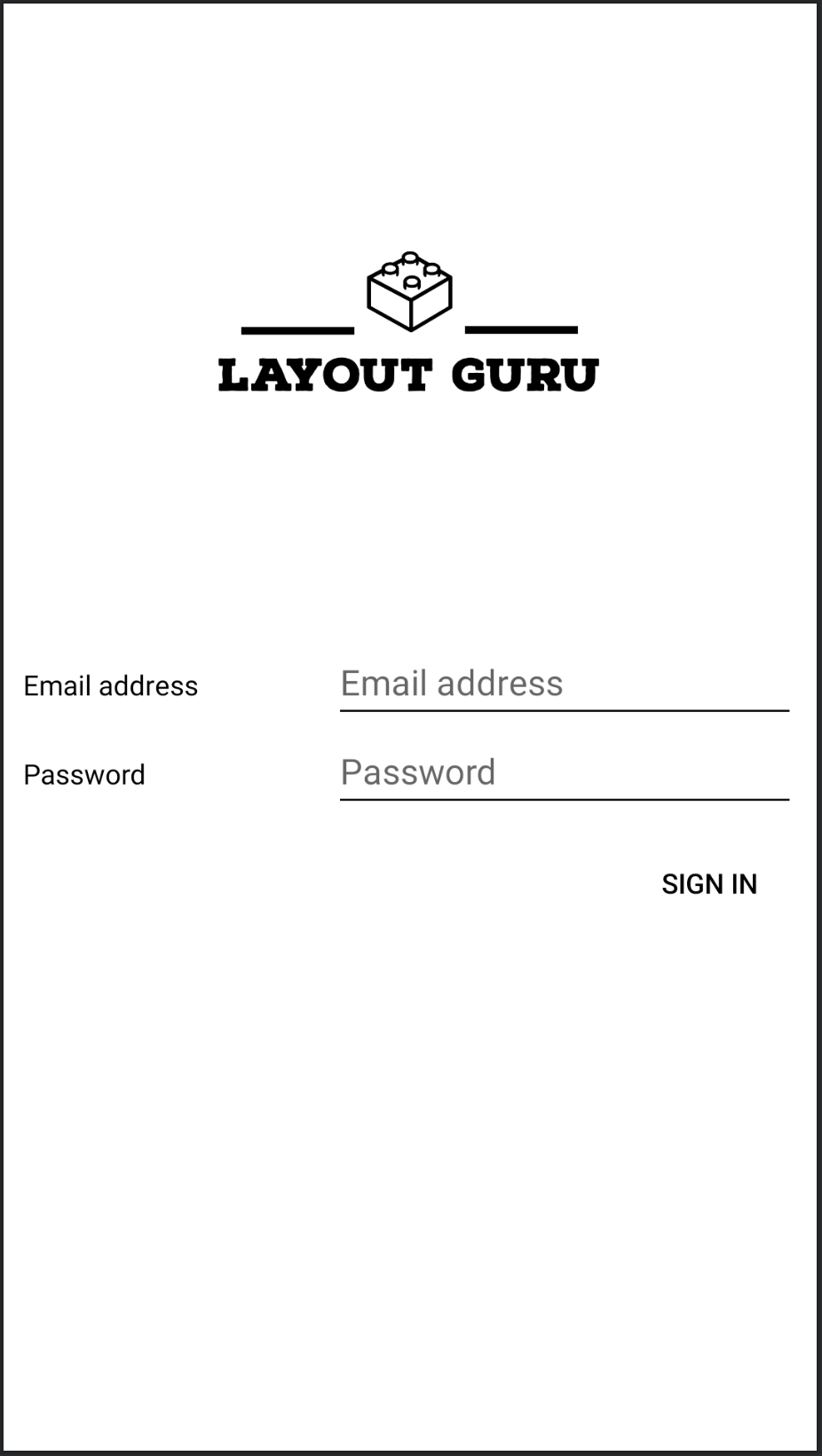 Layout Guru’s login screen