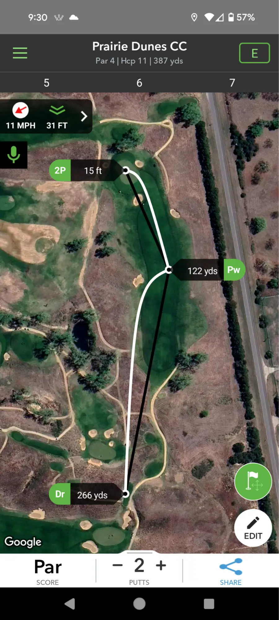 The Arccos app showing a round of golf being played and tracked